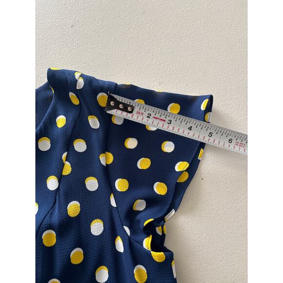 Talbots Womens Size 10 Blue Polka Dot Flutter Sleeve Knee Length Fit Flare Dress - Picture 8 of 12